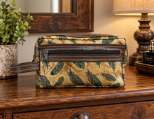 Load image into Gallery viewer, Toiletry/Cosmetic Bag/Shaving Kit - Feather Embossed Leather and Brown Trim
