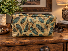 Load image into Gallery viewer, Toiletry/Cosmetic Bag/Shaving Kit - Feather Embossed Leather and Brown Trim
