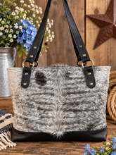 Load image into Gallery viewer, Urban Tote - Black and White Brindle Hair-on-Hide
