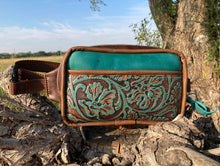 Load image into Gallery viewer, Crossbody/Fanny Pack Set - Turquoise Floral Embossed Leather
