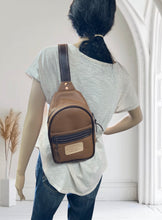 Load image into Gallery viewer, Sling Bag/Crossbody Misty Blue Leather with White Trim

