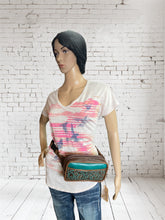 Load image into Gallery viewer, Crossbody/Fanny Pack Set - Turquoise Floral Embossed Leather
