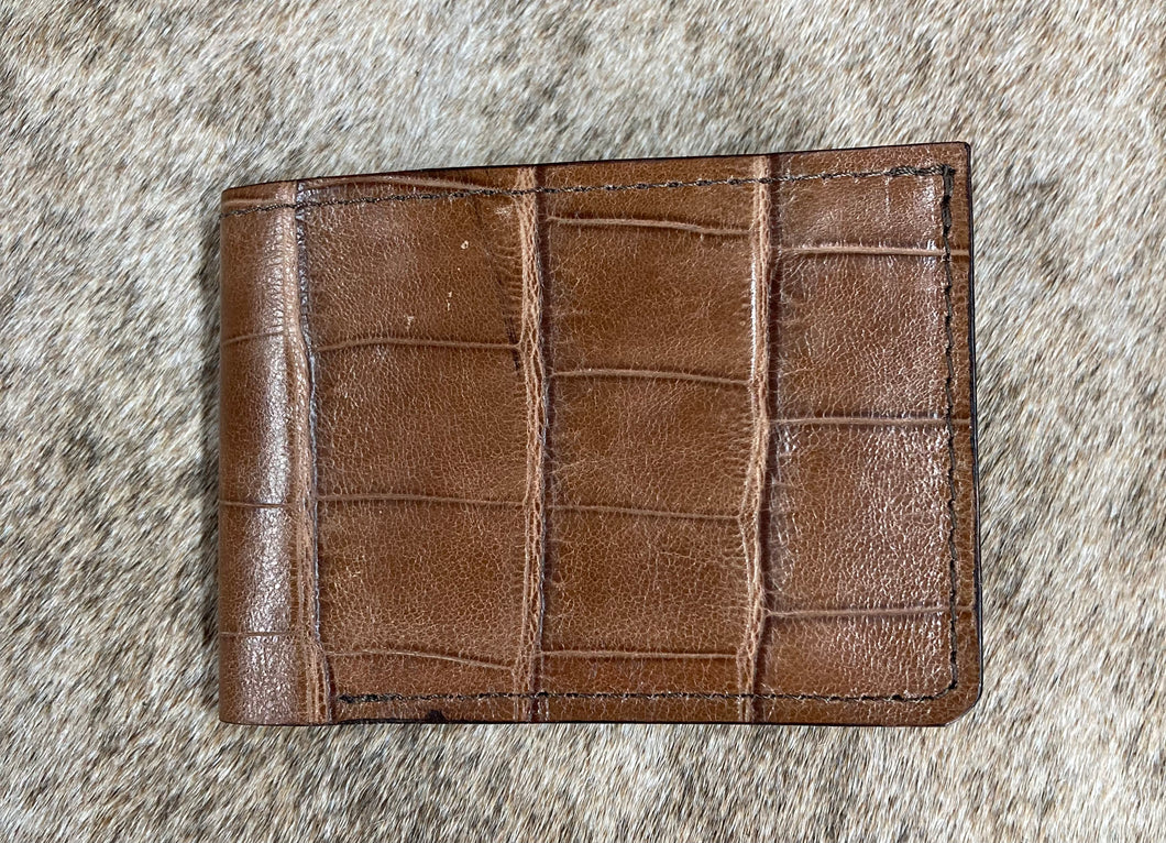 Mini Bifold Wallet - Brown Embossed Alligator Leather