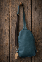 Load image into Gallery viewer, Sling Bag/Crossbody Forest Green Leather with turquoise floral Tooling
