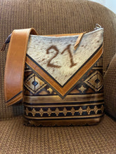 Load image into Gallery viewer, Unique Crossbody with Hair-on-hide with 21 Brand and Aztec Embossed Print

