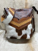 Load image into Gallery viewer, Tri-Color Hair-on-Hide with Rustic Embossed Brands

