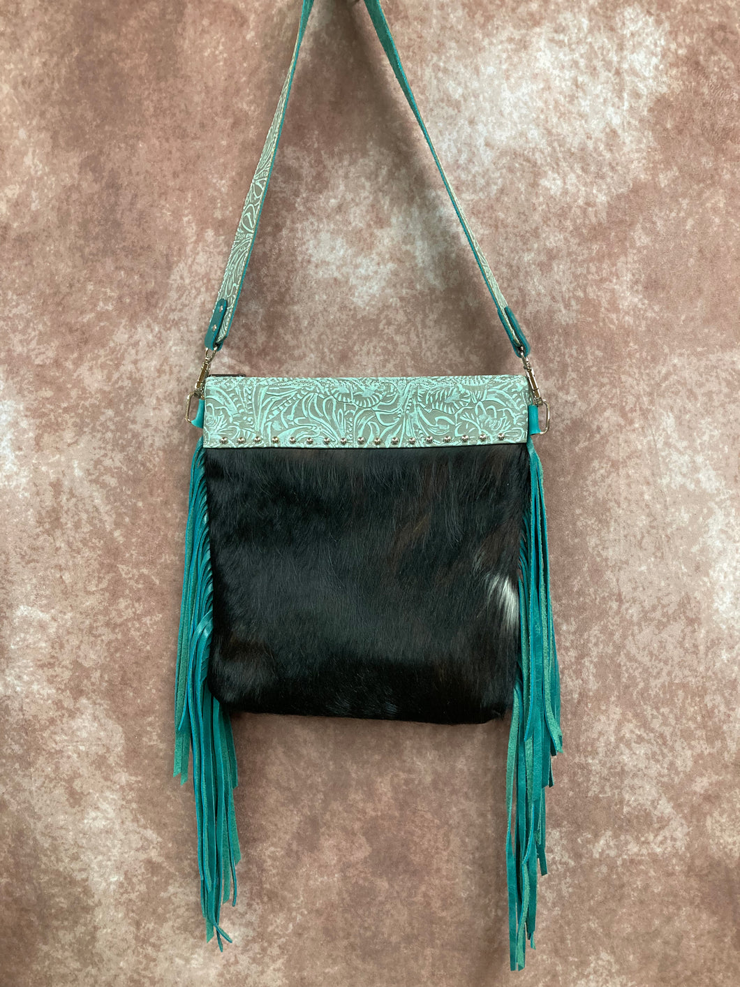 Conceal Carry - Black Hair-on-Hide with Turquoise Floral Embossed Leather