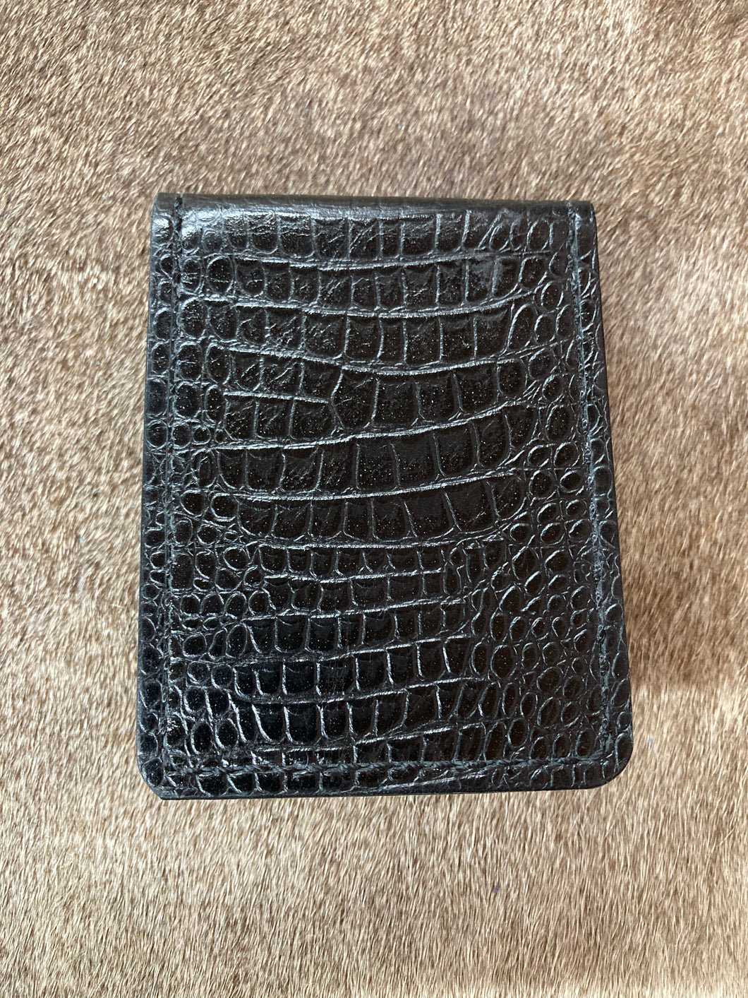 Money Clip Wallet - Black Alligator Embossed Leather