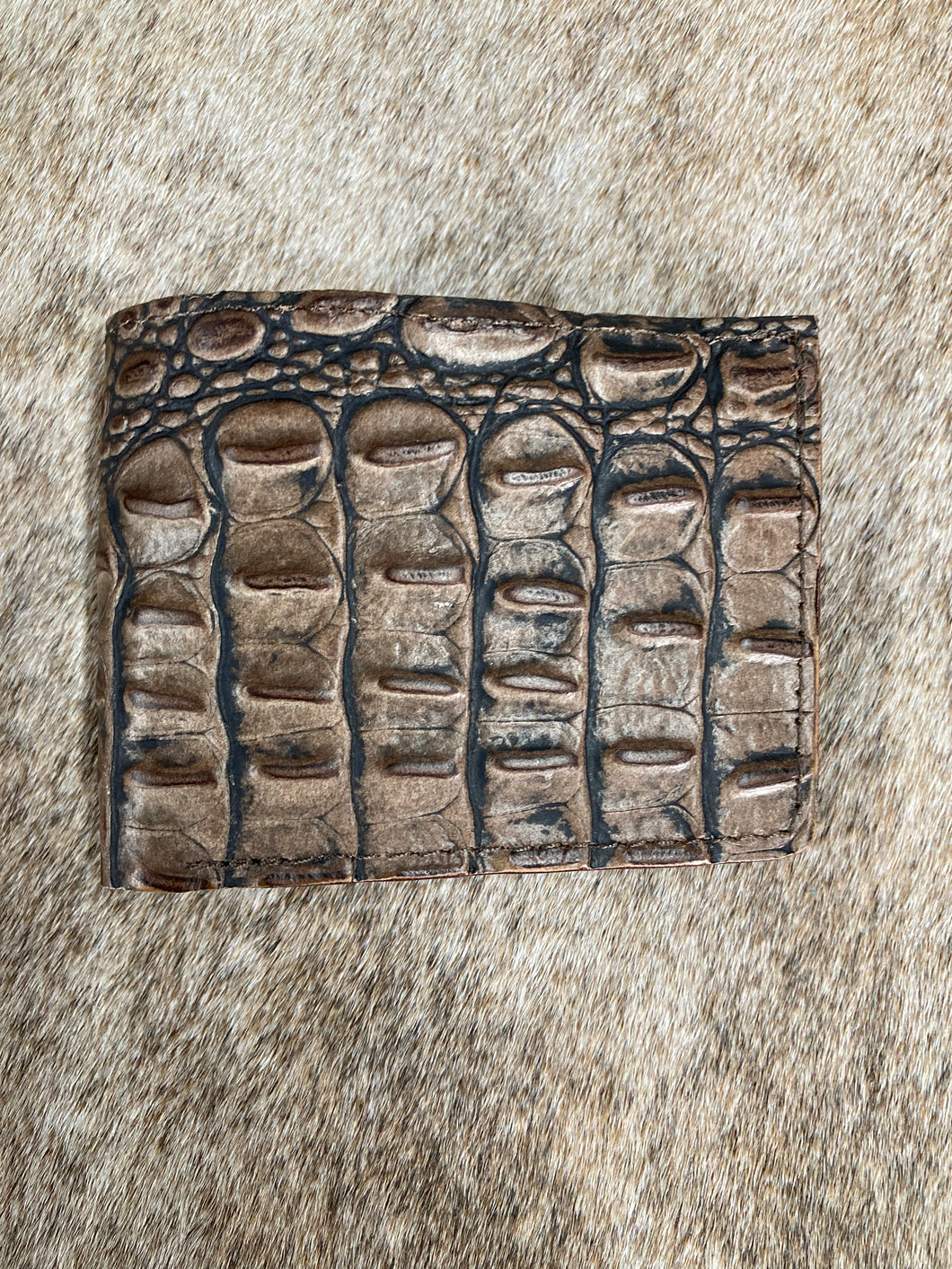 Mini Bifold - Brown Embossed Alligator Leather