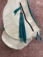 Load image into Gallery viewer, Purse Tassel - Turquoise Leather with Silver Beads
