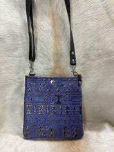 Load image into Gallery viewer, Mini Crossbody -Purple, Brass and Black Embossed Leather Crossbody
