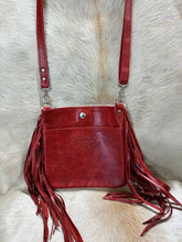 Load image into Gallery viewer, Mini Crossbody - Salt and Pepper Hair on Hide and Red Fringe
