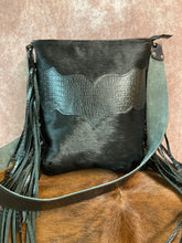 Load image into Gallery viewer, Designer Black Embossed Alligator and Black Hair-on-Hide Crossbody
