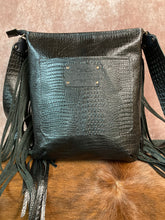 Load image into Gallery viewer, Designer Black Embossed Alligator and Black Hair-on-Hide Crossbody
