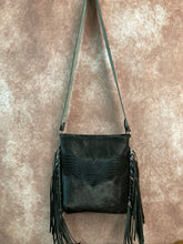 Load image into Gallery viewer, Designer Black Embossed Alligator and Black Hair-on-Hide Crossbody
