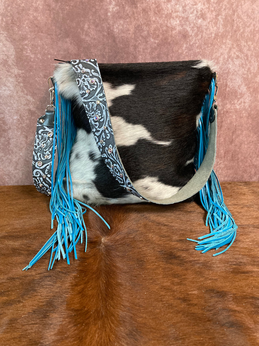 Black and White Spotted Hair-on-Hide Crossbody