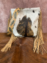 Load image into Gallery viewer, Small Tri-Color with Black on White Spots Cowhide Crossbody
