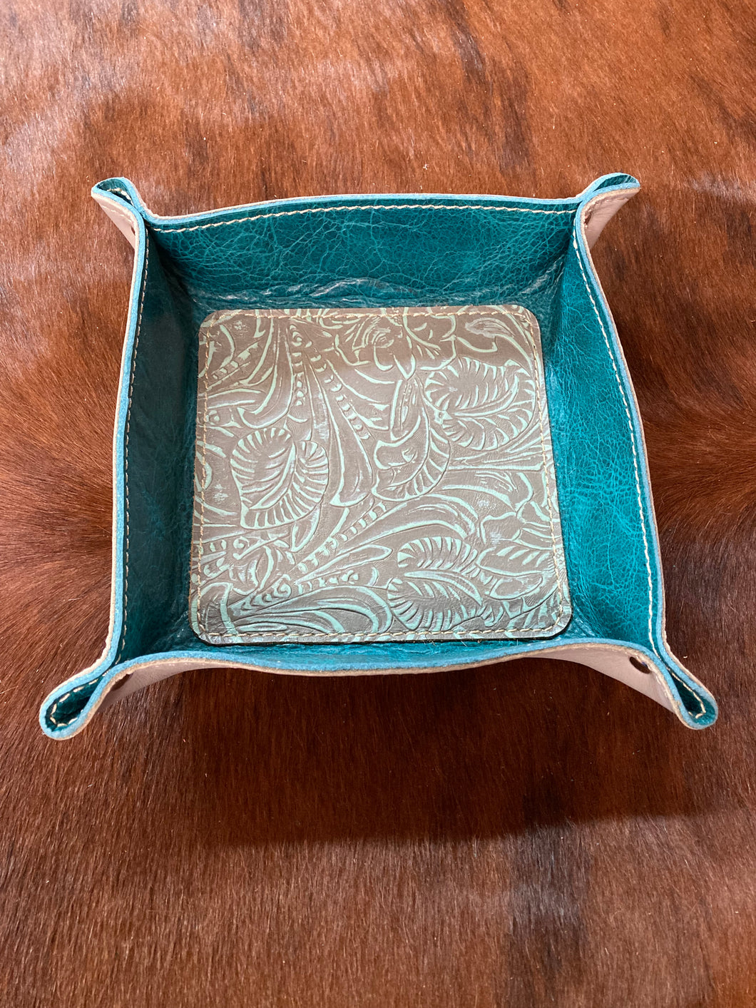 Valet Tray - Turquoise Floral Embossed
