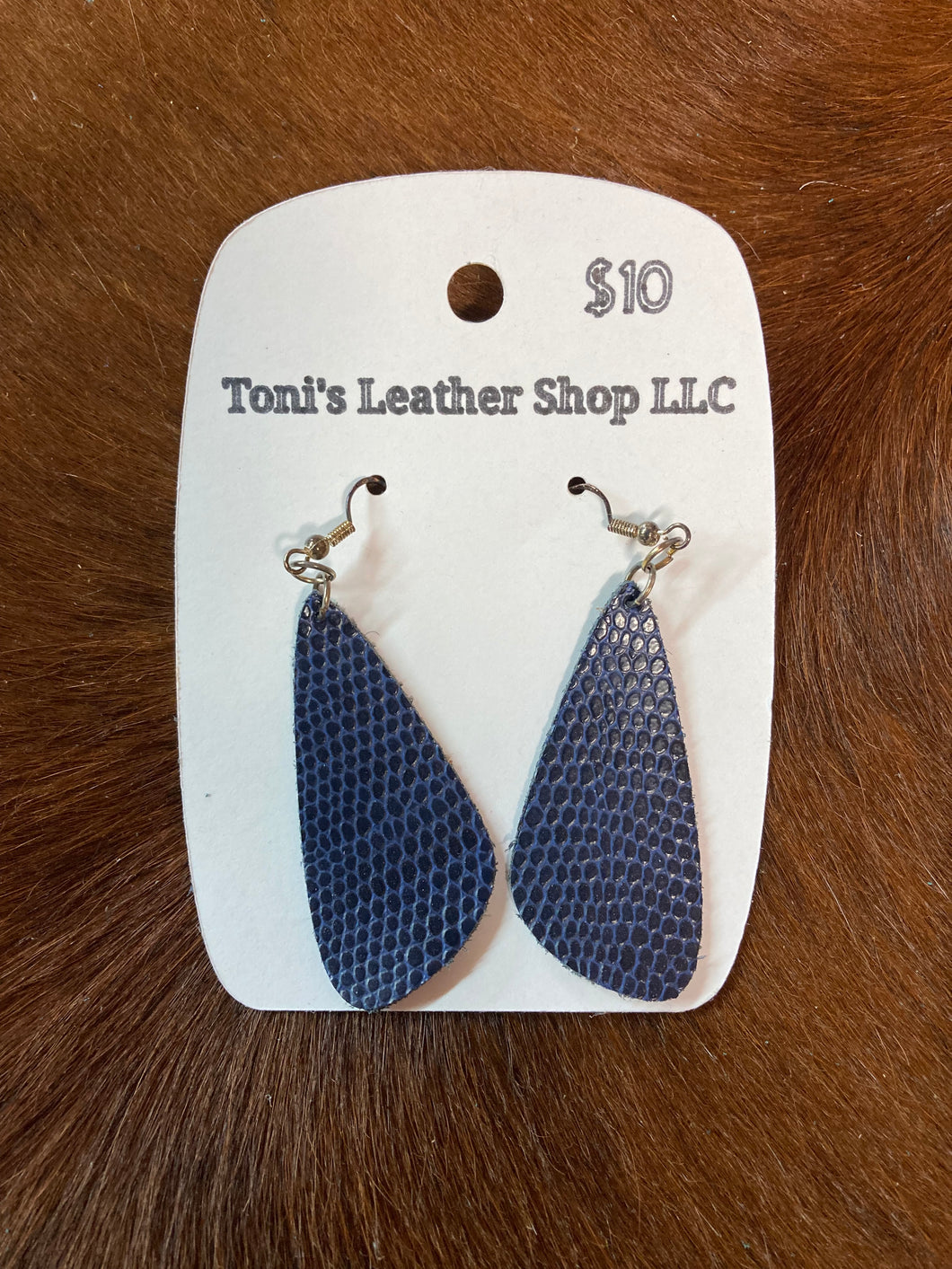Earrings - Blue Reptile Embossed Leather