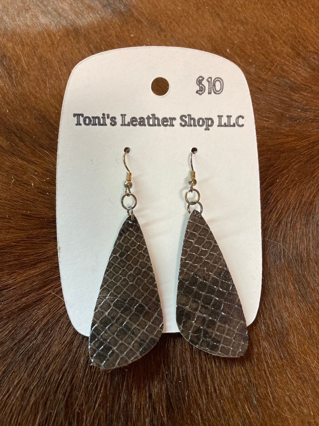 Earrings - Brown Reptile Embossed Leather