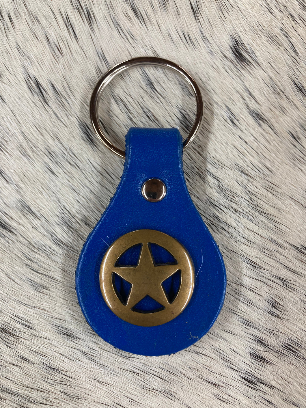 Key Fob - Blue Leather with Brass Star Concho