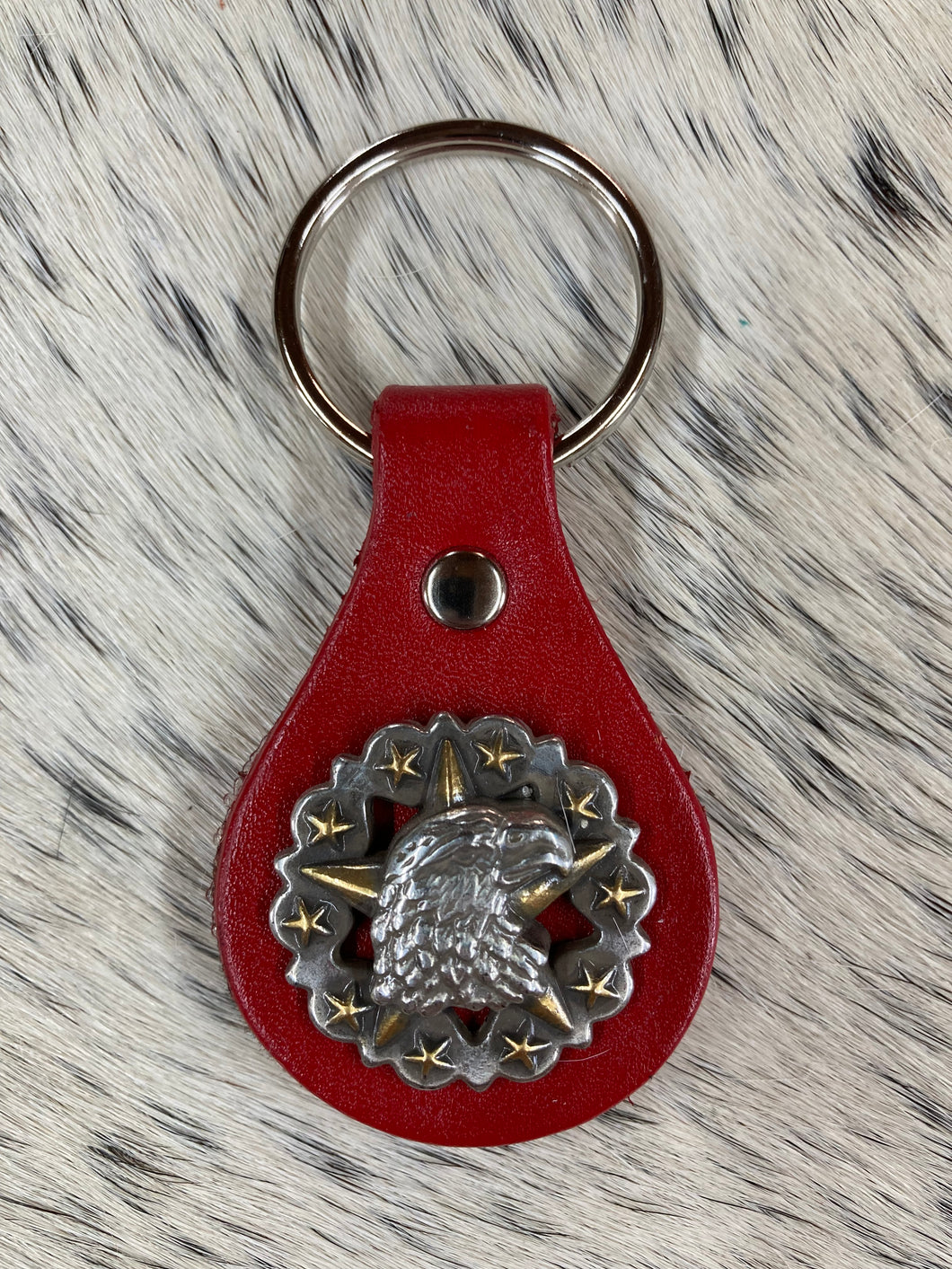 Key Fob - Red Leather Eagle and Star Concho