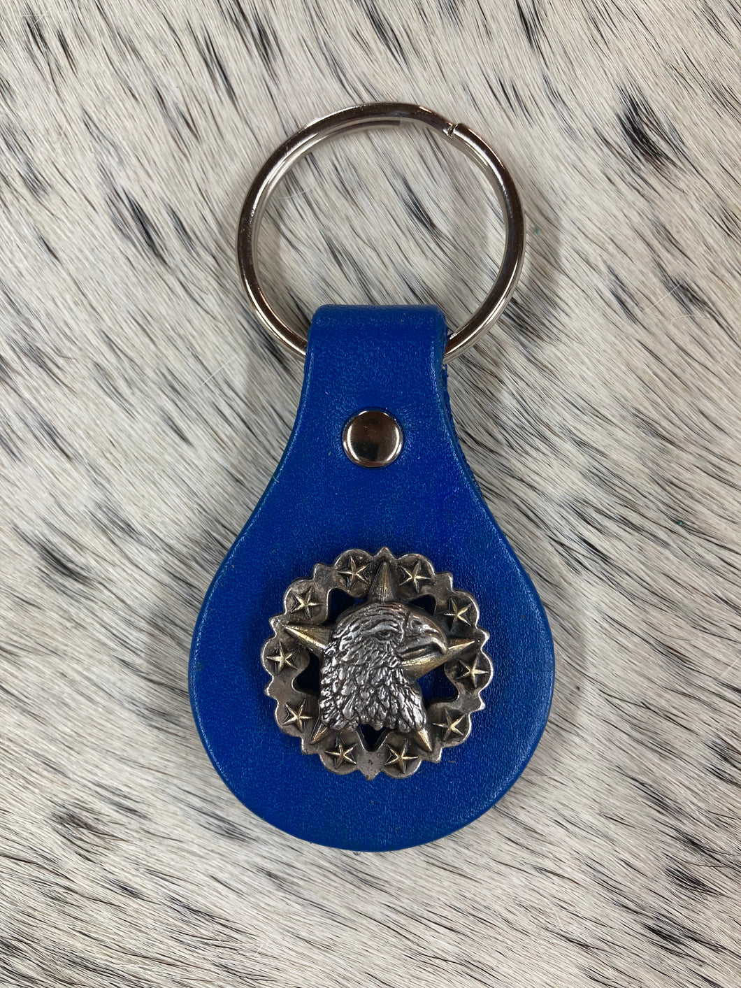 Key Fob - Blue Leather with Star Conch with Eagle Concho