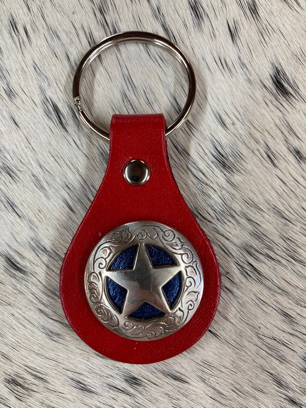 Key Fob - Red Leather Star Concho