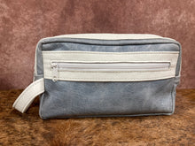 Load image into Gallery viewer, Toiletry/Cosmetic Bag - Blue and White Leather
