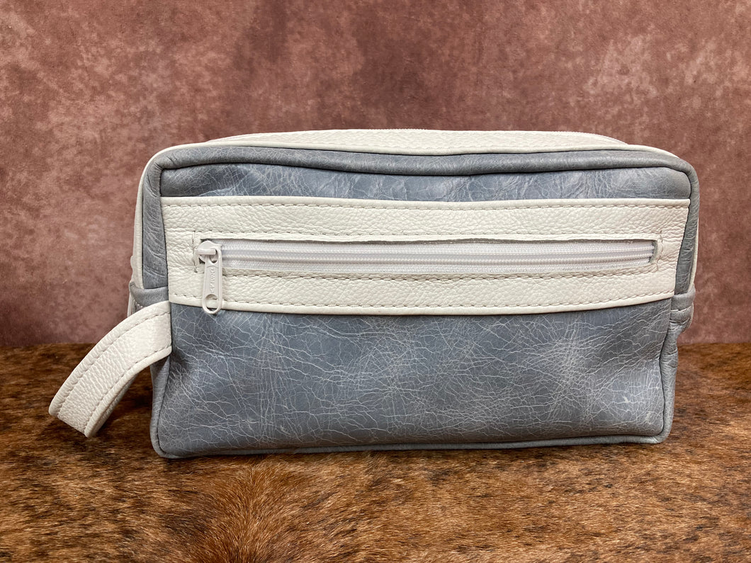 Toiletry/Cosmetic Bag - Blue and White Leather
