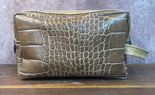 Load image into Gallery viewer, Toiletry/Cosmetic Bag/Shaving Kit - Brown Reptile Embossed and Tan Leather
