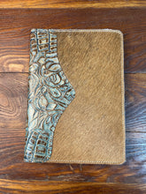 Load image into Gallery viewer, 5&quot; x 7&quot; Brown Cowhide with Turquoise and Brown Rose Embossed Leather Notebook
