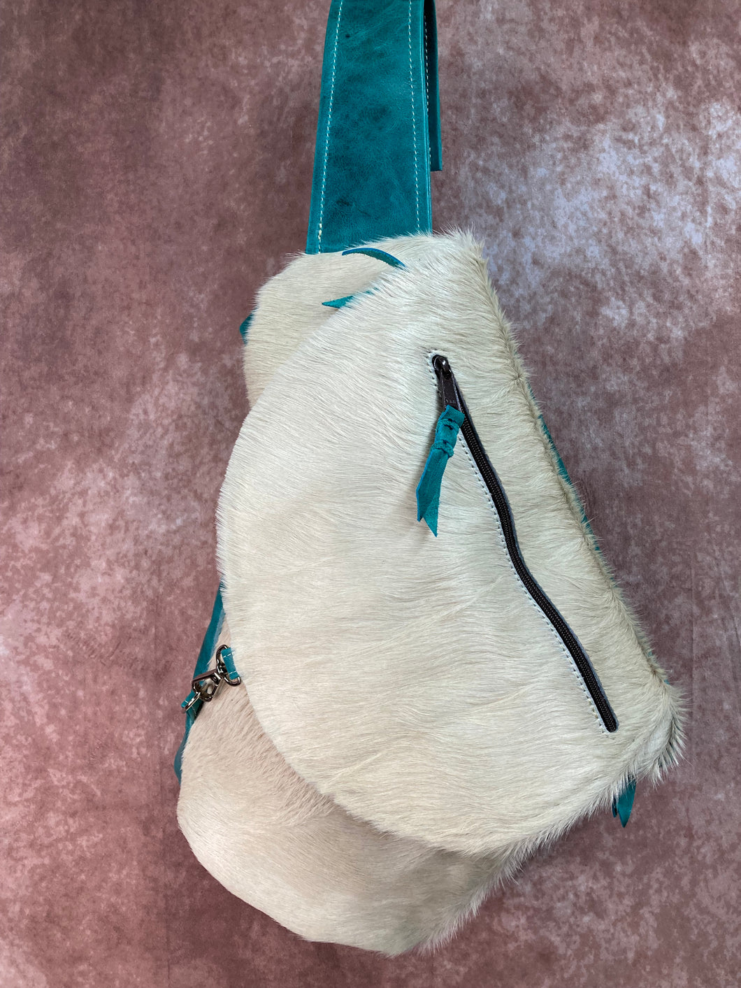 Sling Backpack - Champagne Hair-on-Hide and Turquoise