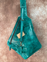 Load image into Gallery viewer, Sling Backpack - Champagne Hair-on-Hide and Turquoise
