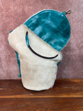 Load image into Gallery viewer, Sling Backpack - Champagne Hair-on-Hide and Turquoise
