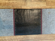 Load image into Gallery viewer, Table Runner 5&quot; x 5&quot; - Salt &amp; Pepper Hair-on-Hide, Black Gator embossed Leather
