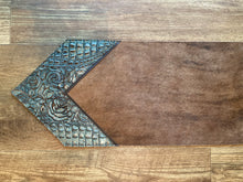 Load image into Gallery viewer, Table Runner 5&#39; x 12&quot; - Brown Brindle hair-on-Hide w/Embossed Rose and Gator
