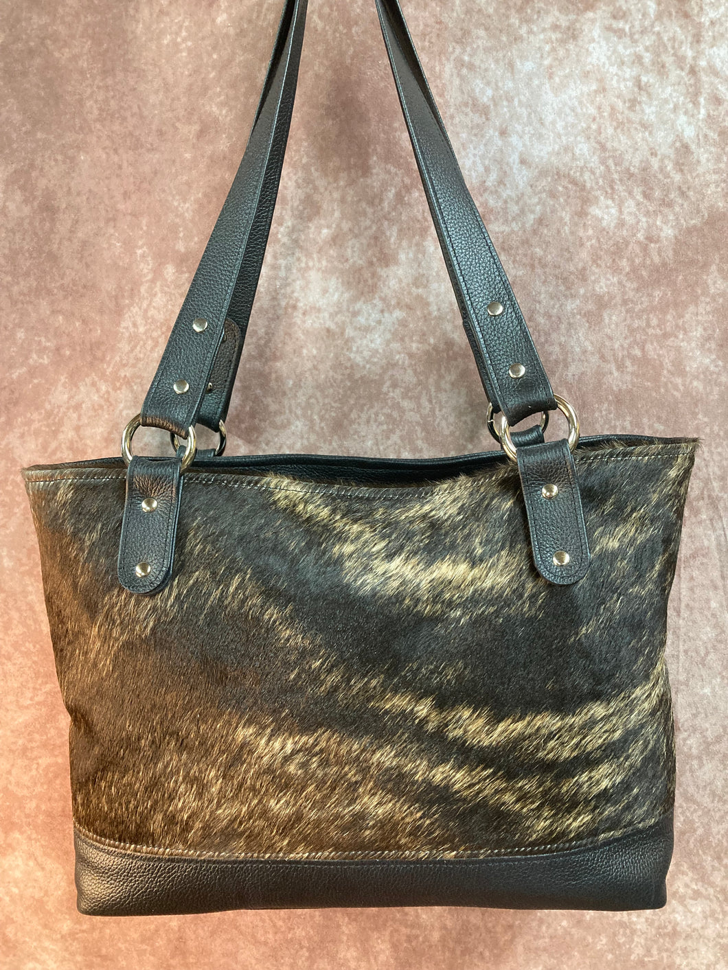 Urban Tote - Black & Tan Brindle Hair-on-Hide