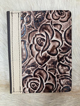 Load image into Gallery viewer, 3" x 5" Brown and Cream Rose Embossed Leather Notebook
