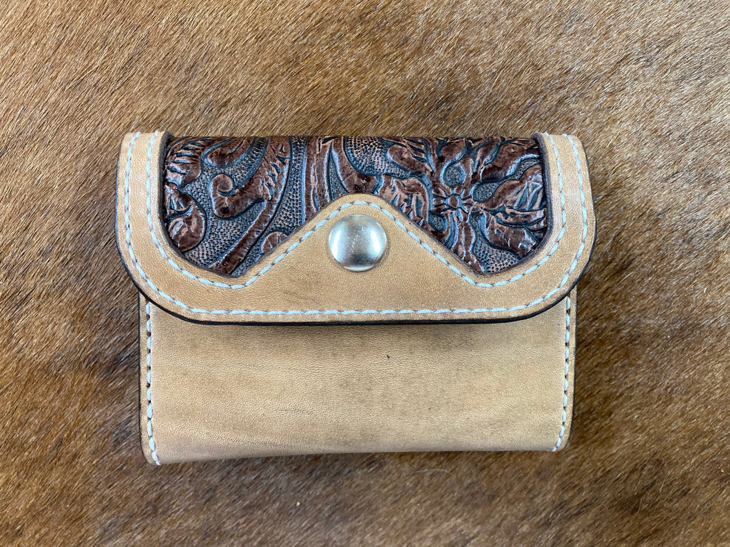 Brown Embossed Floral and Tan Leather Wallet