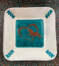 Load image into Gallery viewer, Valet Tray - Brown Horse Inlayed on Turquoise on White Hair-on-Hide

