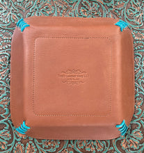 Load image into Gallery viewer, Valet Tray - Turquoise Horse Inlayed on Brown Leather on White Hair-on-Hide

