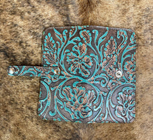Load image into Gallery viewer, Turquoise Floral Embossed Leather Wallet
