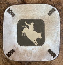 Load image into Gallery viewer, Valet Tray - Bull Rider Inlayed on Brown Leather on White/Tan Hair-on-Hide
