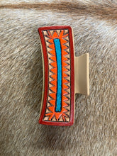 Load image into Gallery viewer, Large Claw Clip - Hand Tooled Leather Aztec Design
