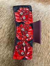 Load image into Gallery viewer, Large Claw Clip - Hand Tooled Leather Red Roses and Crystals
