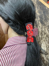 Load image into Gallery viewer, Large Claw Clip - Hand Tooled Leather Red Roses and Crystals
