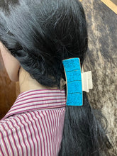 Load image into Gallery viewer, Large Claw Clip - Hand Tooled Leather Turquoise
