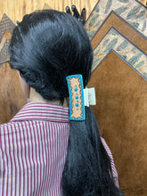 Load image into Gallery viewer, Large Claw Clip - Hand Tooled Leather Turquoise and Spots
