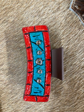 Load image into Gallery viewer, Medium Claw Clip - Hand Tooled Leather Turquoise and Coral
